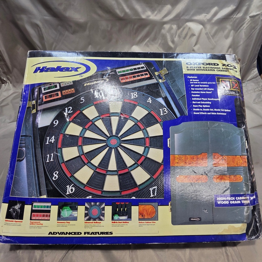 Vintage Halex Oxford XO2 8-Player Electronic Dartboard Integrated Cabinet new